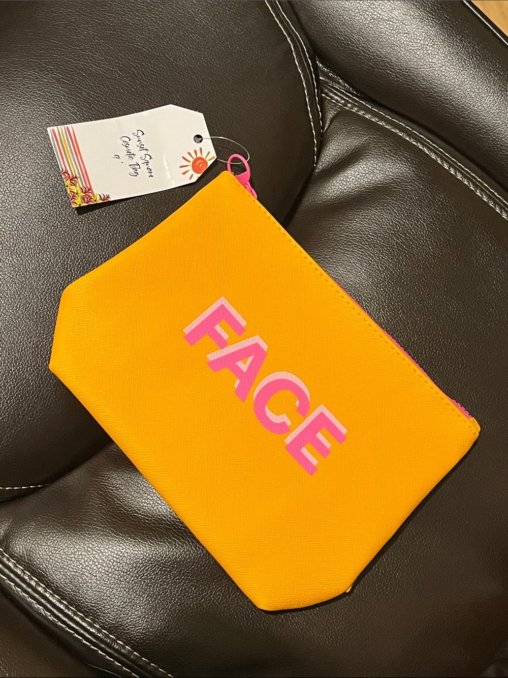 Sunset Shores “FACE” Cosmetic Bag – Orange & Pink Travel Makeup Pouch NWT